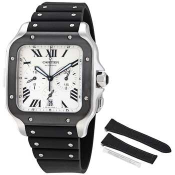 Preowned Cartier Santos Xl Chronograph Silver Dial Watch WSSA0017