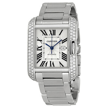 Preowned Cartier Tang Anglaise Diamond Silver Flinque Dial Watch WT100009