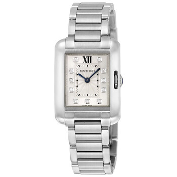 Preowned Cartier Tank Anglaise Diamond Silver Dial Watch W4TA0003