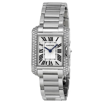 Preowned Cartier Tank Anglaise Diamond Silver and Lacquered Flinque Dial Dial Watch WT100008