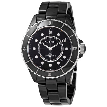 Preowned Chanel J12 Diamond Black Dial Watch H5702