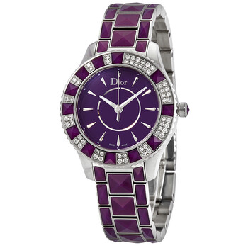 Preowned Dior Christal Diamond Crystal Purple Lacquered Dial Watch CD143115M001