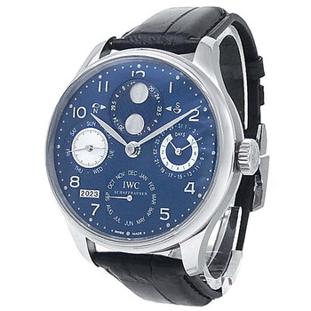 Preowned IWC Portuguese Perpetual Calendar Automatic Moon Phase Blue Dial Watch IW503203