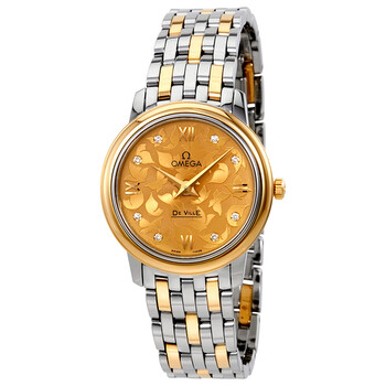 Preowned Omega De Ville Prestige Butterfly Champagne Diamond Dial Watch 424.20.27.60.58.002