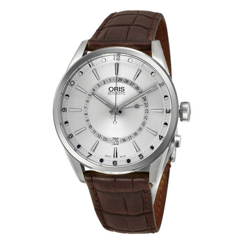 Preowned Oris Artix Pointer Moon Silver Dial Brown Leather Watch 76176914051LS