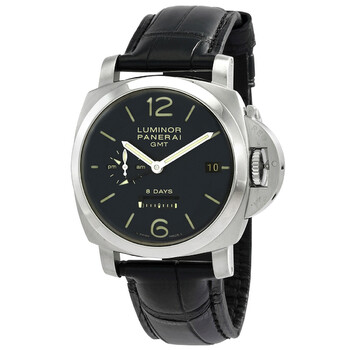 Preowned Panerai Luminor 1950 8 Days GMT Hand Wind DayNight Black Dial Watch PAM00233
