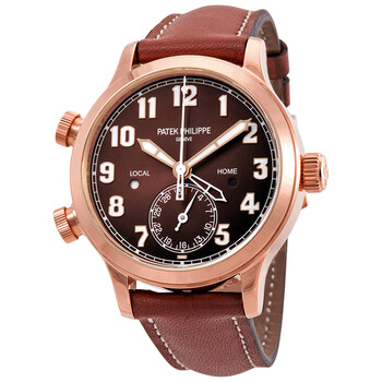 Preowned Patek Philippe Calatrava Pilot Travel Time Brown Sunburst Dial Watch 7234R001