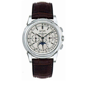 Preowned Patek Philippe Chronograph Perpetual Calendar Chronograph Silver Dial Watch 5970G