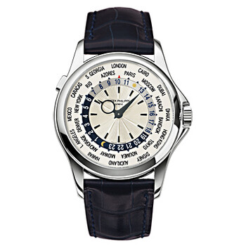 Preowned Patek Philippe World Time GMT White Guilloched Dial Watch 5130G