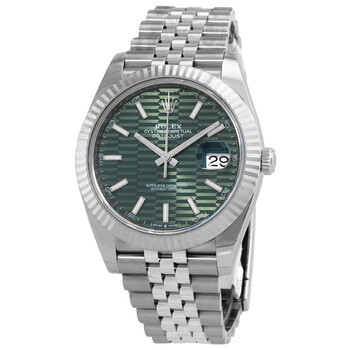 Preowned Rolex Datejust 41 Mint Green Fluted Dial Automatic Steel and White Gold Jubilee Watch M1263340030