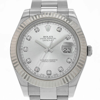 Preowned Rolex Datejust Ii Automatic Chronometer Diamond Silver Dial Watch 116334 SDO