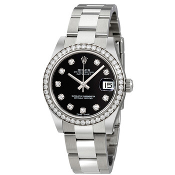Preowned Rolex Datejust Lady 31 Diamond Black Dial Watch 178384BKDO