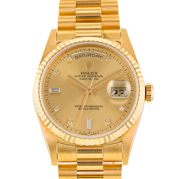 Preowned Rolex DayDate 36 Automatic Chronometer Diamond Gold Dial Watch 18238 CDP