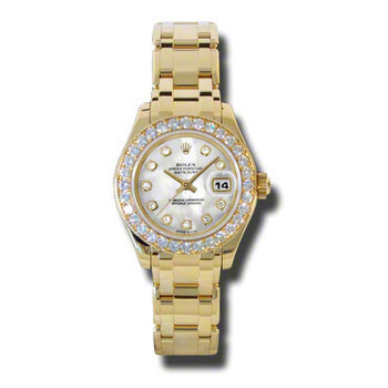 Preowned Rolex LadyDatejust Pearlmaster Diamond White Motherofpearl Dial Watch 80298MDDP