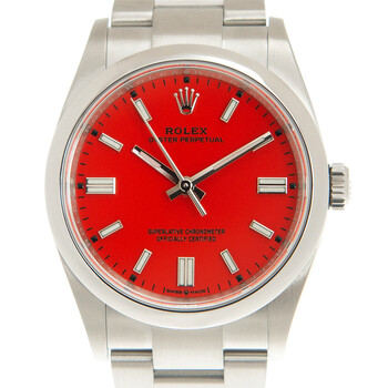 Preowned Rolex Oyster Perpetual Coral Red Dial Watch 126000CRLRDSO