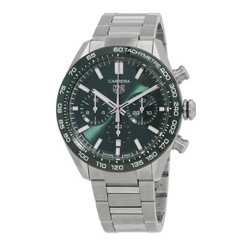 Preowned Tag Heuer Carrera Chronograph Automatic Green Dial Watch CBN2A1NBA0643