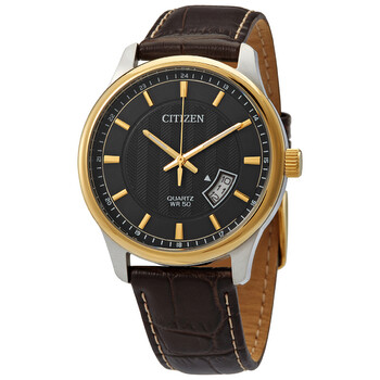 Quartz Black Dial Brown Leather Watch BI105412E