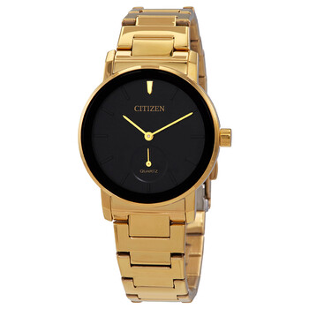 Quartz Black Dial Goldtone Watch EQ906258E