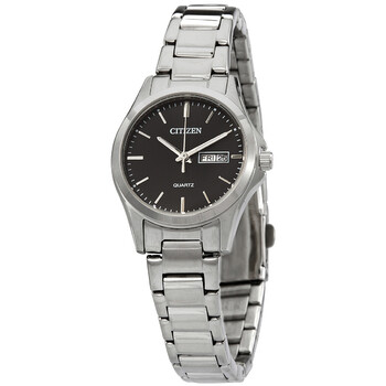 Quartz Black Dial Silvertone Watch EQ059181E