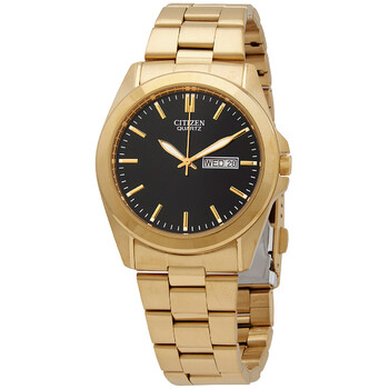 Quartz Black Dial Yellow Goldtone Watch BF058251F