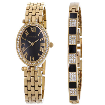 Quartz Crystal Black Dial Watch and Bracelet Set AK4076BKST