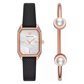 Quartz Crystal White Dial Watch and Bracelet Set AR80068SET