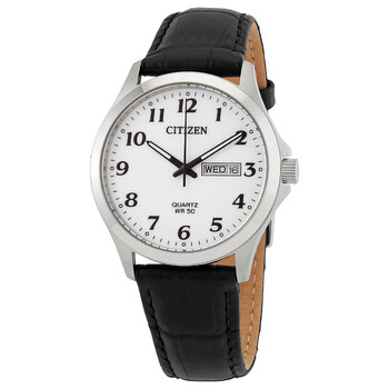 Quartz White Dial Black Leather Watch BF500001A