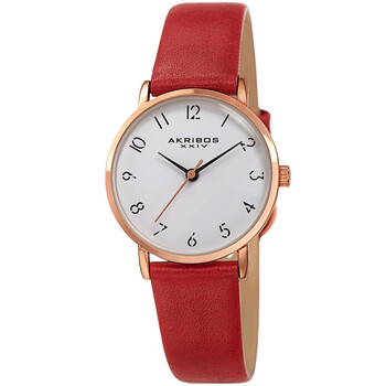 Quartz White Dial Red Leather Watch AK1087RD