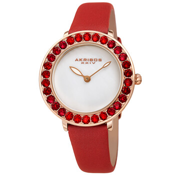 Quartz White Dial Red Leather Watch AK1093RD