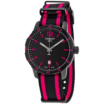 Quickster Black Dial Black and Hot Pink Nylon Watch T0954103705701