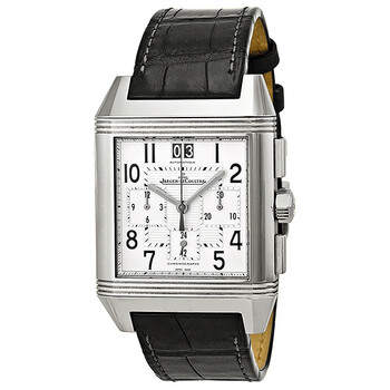 Reverso Squadra Chronograph Silver Dial Black Leather Watch Q7018420