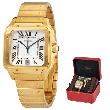 Santos Automatic White Dial 18kt Yellow Gold Watch WGSA0029