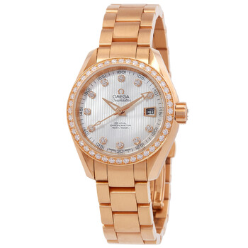 Seamaster Aqua Terra Automatic 18kt Rose Gold Diamond White Mother of Pearl Dial Watch 231.55.30.20.55.001