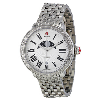 Serein Matte Silver White Moon and Star Dial Diamond Stainless Steel Bracelet Watch MWW21D000001