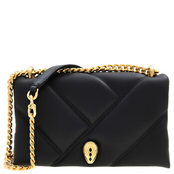 Serpenti Cabochon Leather Shoulder Bag In Black