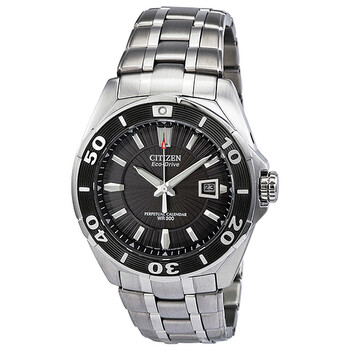 Signature EcoDrive Black Dial Stainless Steel Watch BL125055E