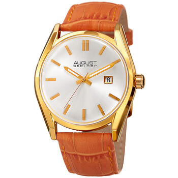 Silver Dial Orange Leather Watch AS8221OR