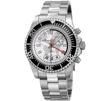 Silver and White Dial GMT Stainless Steel Watch AK955SS