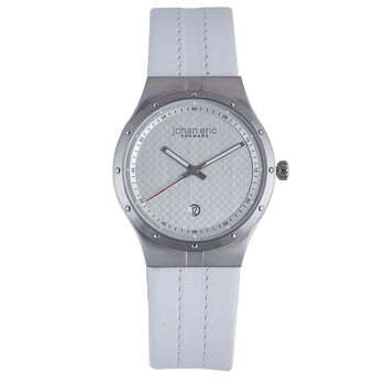 Skive Silvertone Steel White Leather Date Watch JE300104001