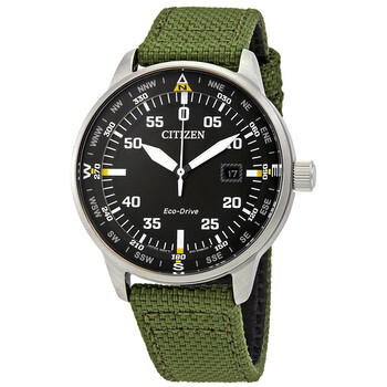 Solar Black Dial Green Nylon Watch BM739022X