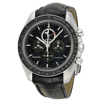 Speedmaster Chronograph Black Dial Black Leather Watch