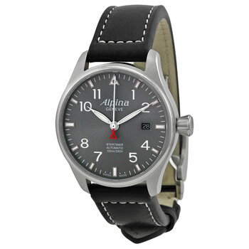 Startimer Pilot Automatic Grey Dial Black Leather Watch AL525G3S6