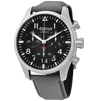 Startimer Pilot Black Dial Grey Leather Watch AL372B4S6