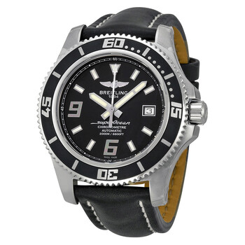SuperOcean 44 Black Dial Black Leather Watch A1739102BA77BKLT