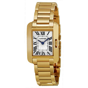 Tank Anglaise Silver Dial 18kt Yellow Gold Watch W5310014