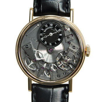 Tradition Black Skeleton Dial 18kt Rose Gold Black Leather Manual Wind Men Watch 7027BRG99V6