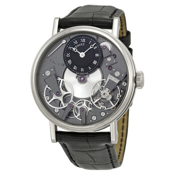 Tradition Black Skeleton Dial 18kt White Gold Black Leather Watch 7027BBG99V6