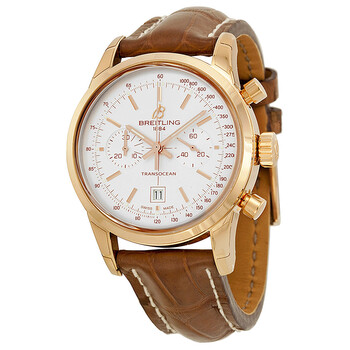 Transocean Chronograph 38 Silver Dial 18kt Rose Gold Leather Watch R4131012G758BRCT