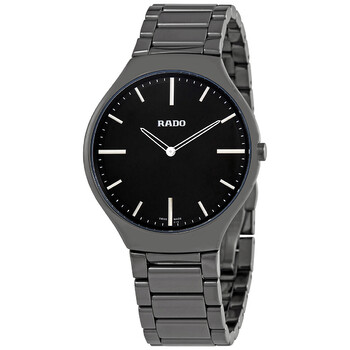 True Black Dial Platinumtone Ceramic Watch R27955152