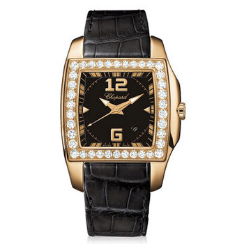 Two O Ten Black Dial Diamond Black Leather Watch